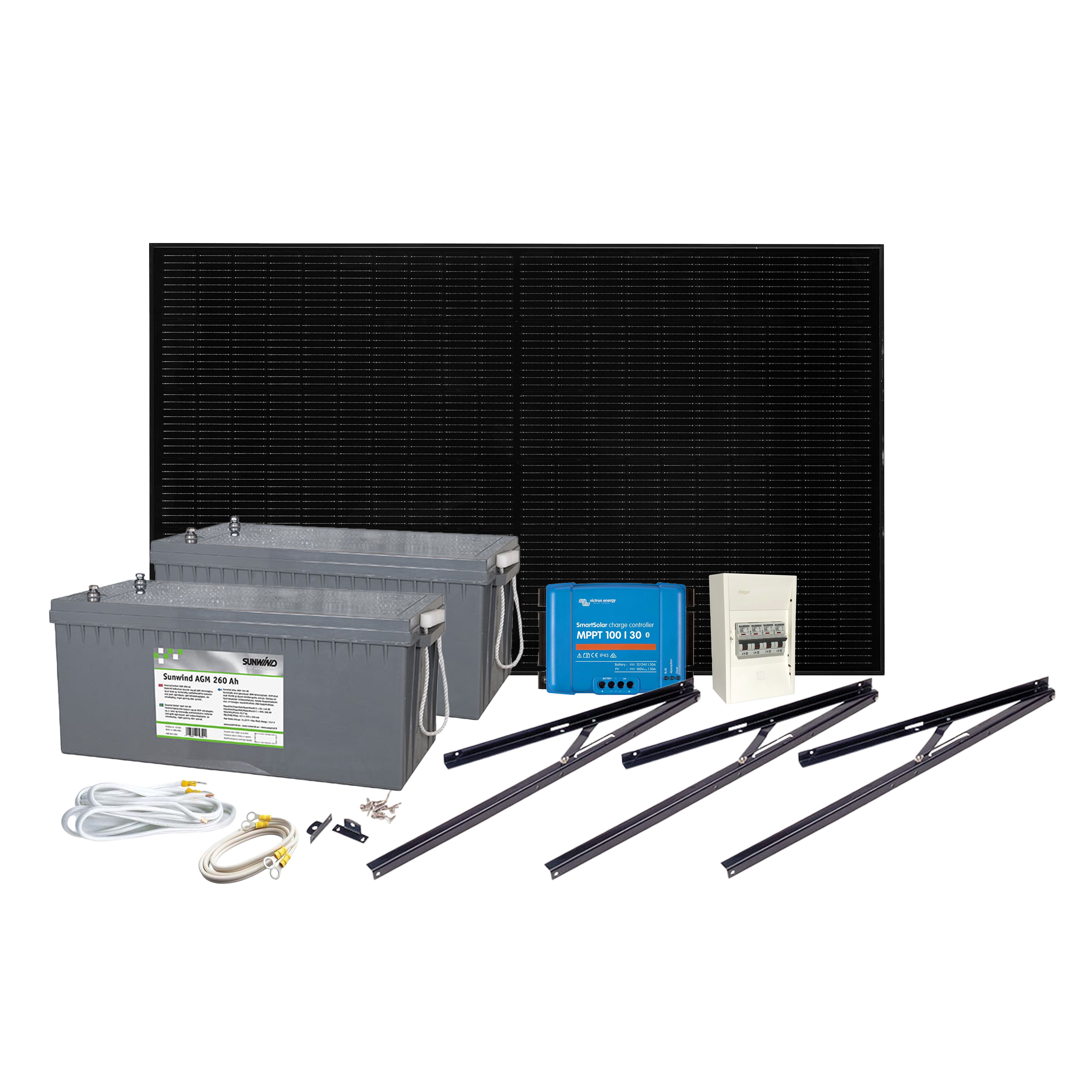 Solcelleanlegg 12V, 430 watt, 2 x AGM 260At