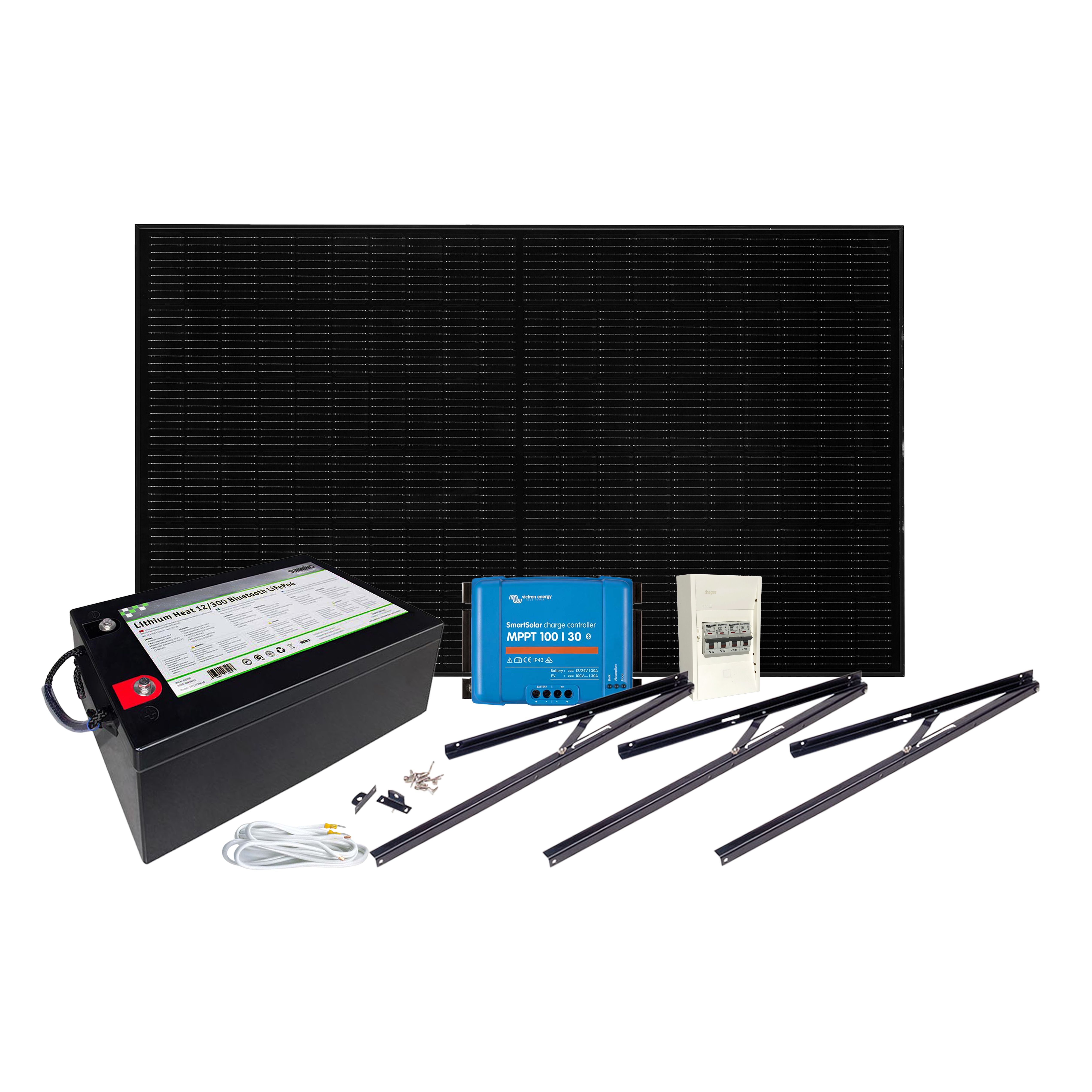 Solcelleanlegg 12V, 380 watt, litium heat 300At